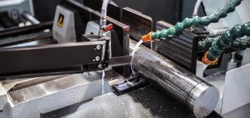 Modern machine Saw. Cutting metal modern processing technology.